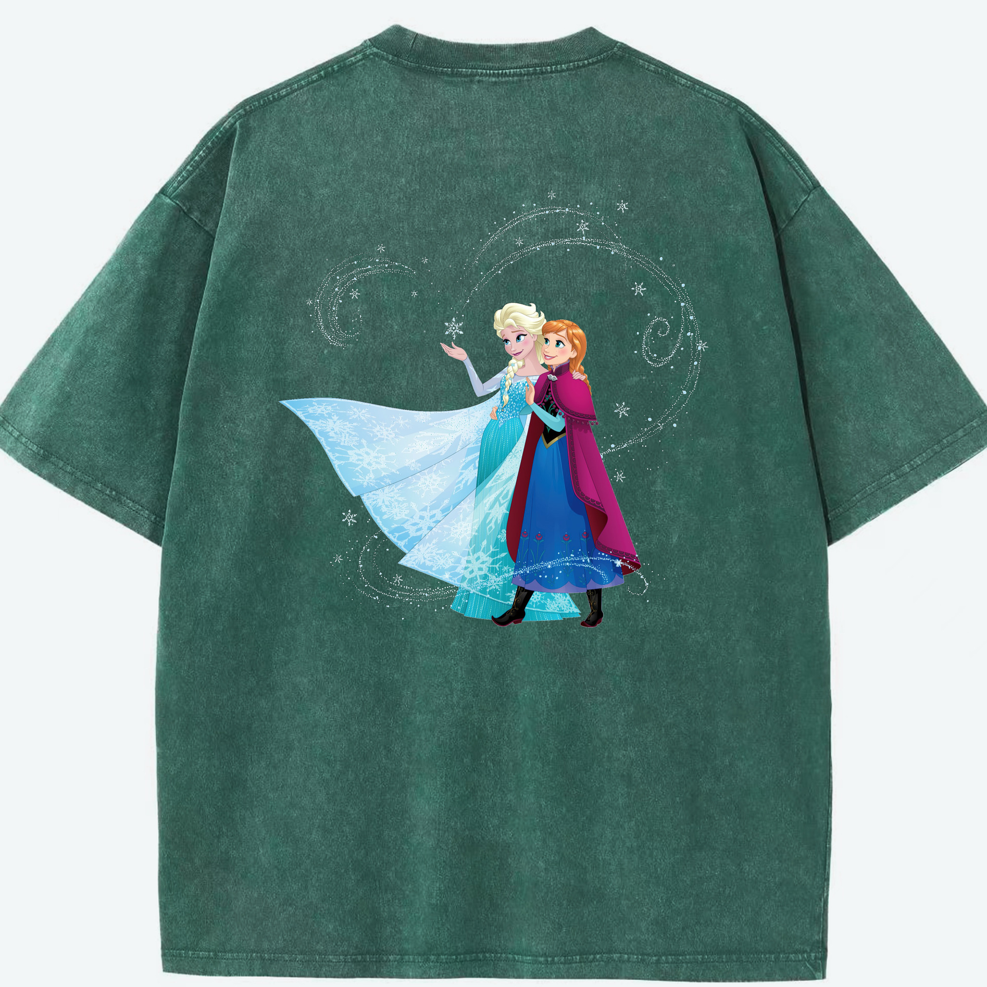 （画像用） アナと雪の女王 アンナ エルサ Frozen Anna Elsa 綿100% ヴィンテージ風 半袖Tシャツ（背面プリント）